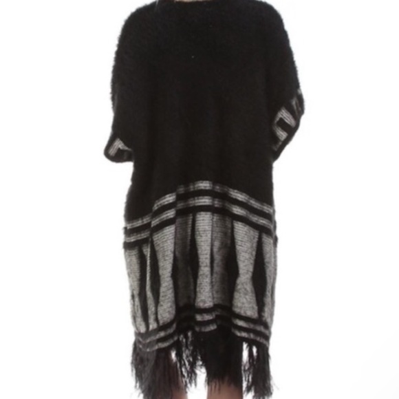 🆕Boho Soft Faux Fur Black & Grey Fuzzy Open Front Maxi Kimono Sweater Cardigan - Picture 7 of 9